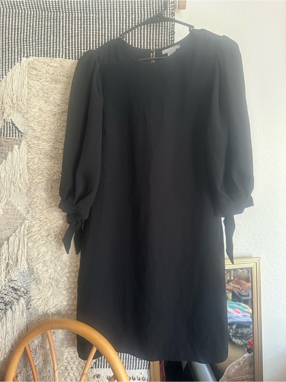 Black Puff-Sleeve Tie-Cuff Dress size M